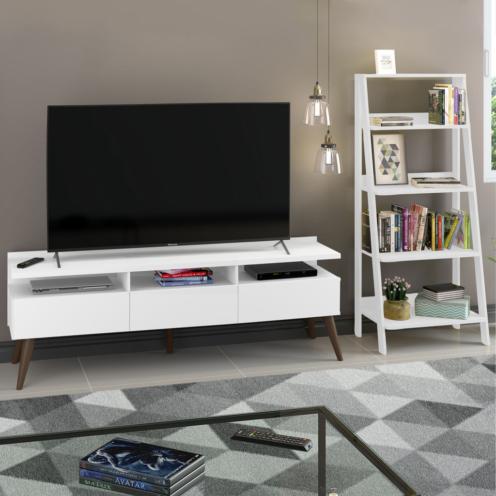 Centro de Entretenimiento para TV Londres + Mueble Estante Librero Blanco