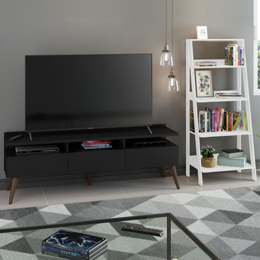 Centro de Entretenimiento para TV Londres + Mueble Estante Librero NegroBlanco