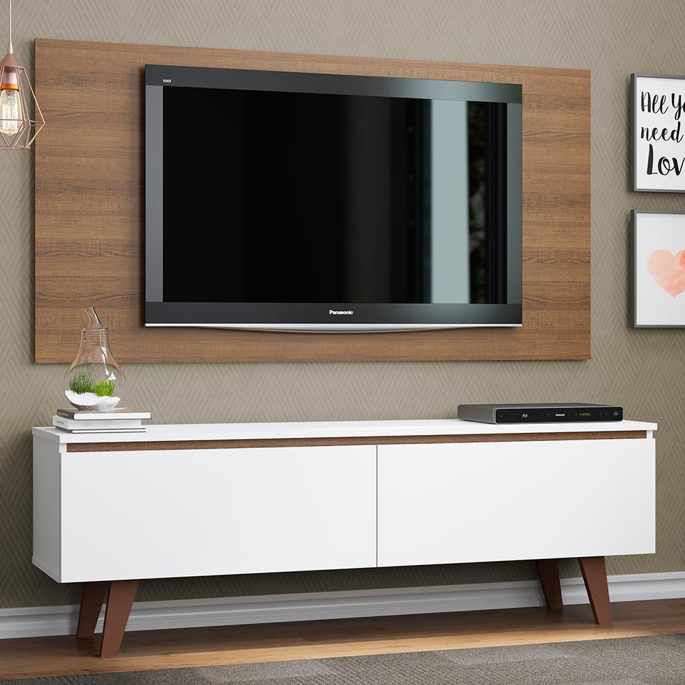 Centro de Entretenimiento para TV Le Mans Mesa y Panel Hasta 55 Pulgadas Blanco/Marrón