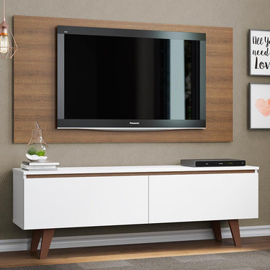 Centro de Entretenimiento para TV Le Mans Mesa y Panel Hasta 55 Pulgadas Blanco/Marrón
