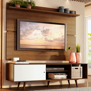 Centro de Entretenimiento para TV Dubai Mesa y Panel Hasta 65 Pulgadas Marrón/Blanco (Patas Marrón)