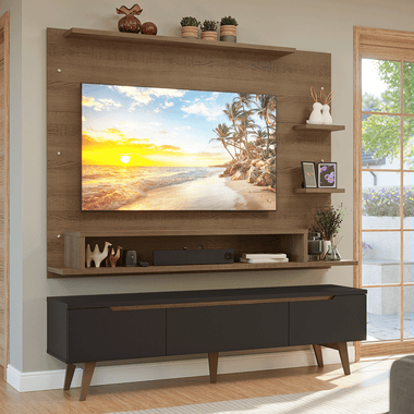 Centro de Entretenimiento para TV Reims Mesa y Panel Hasta 60 Pulgadas Marrón/Negro