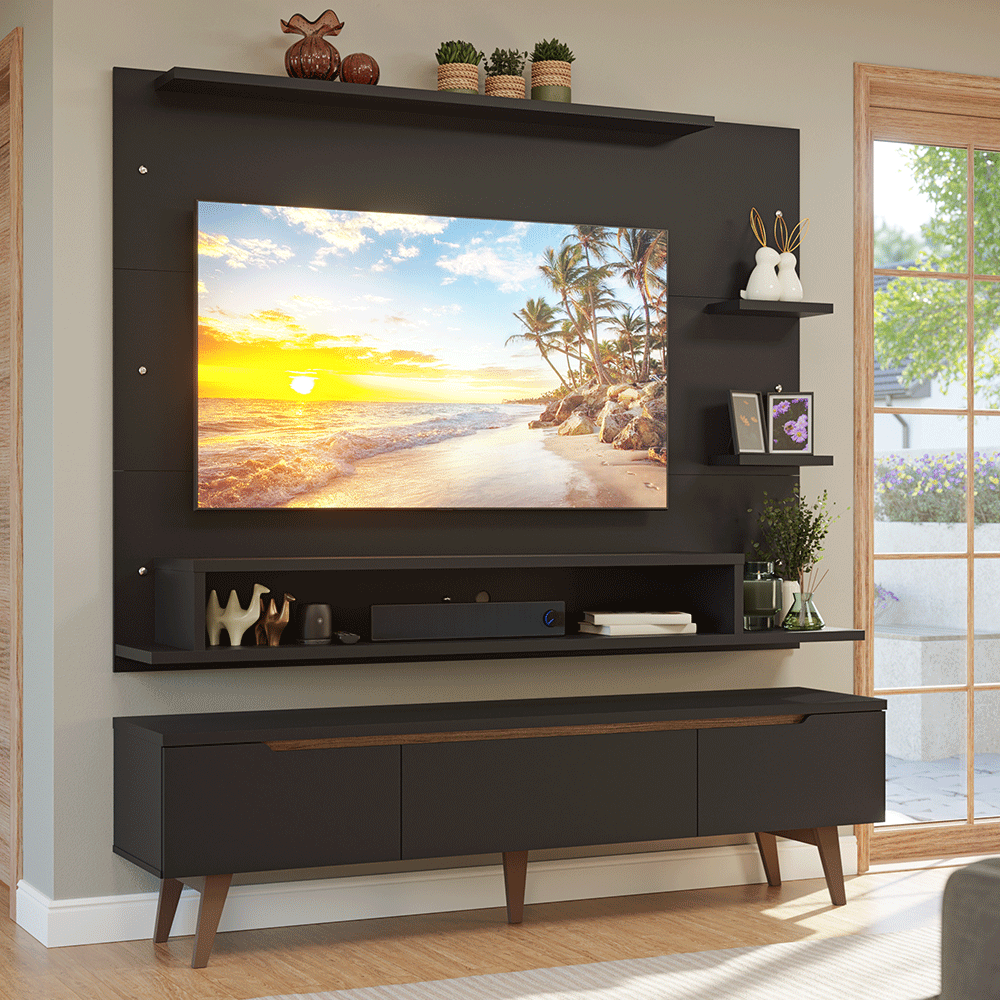 Centro de Entretenimiento para TV Reims Mesa y Panel Hasta 60 Pulgadas Negro