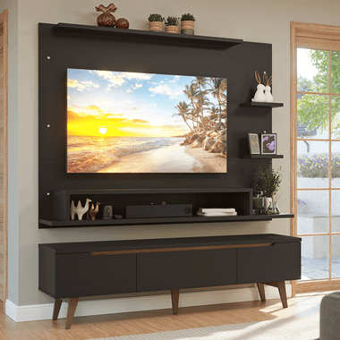 Centro de Entretenimiento para TV Reims Mesa y Panel Hasta 60 Pulgadas Negro