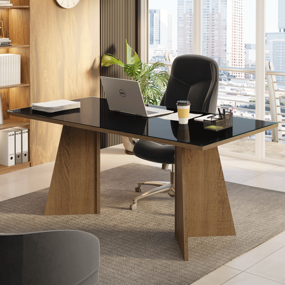 Escritorio Ejecutivo de Oficina Madesa con Superficie de Madera y Cristal 180 cm