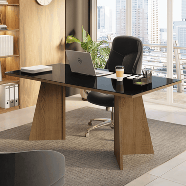 Escritorio Ejecutivo de Oficina Madesa con Superficie de Madera y Cristal 180 cm