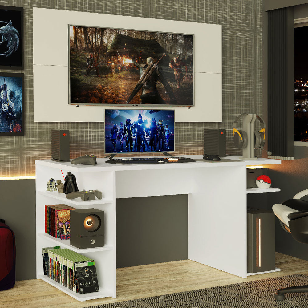 Escritorio Gamer Moderno + Panel para TV Hasta 50 Pulgadas