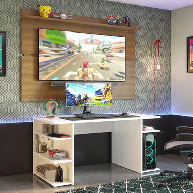 Escritorio Gamer Moderno + Panel para TV Hasta 65 Pulgadas