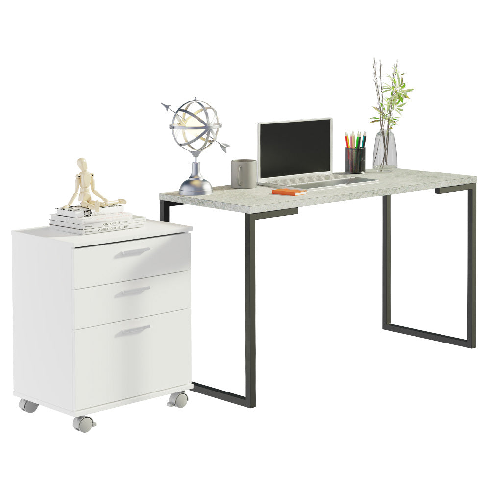 Escritorio de Oficina Industrial y Cajonera Madesa GrisBlanco