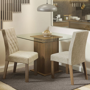Juego de Comedor Ciça con 2 Sillas - Encimera Cuadrada de Cristal Marrón/Imperial