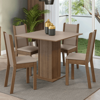 Juego de Comedor Alana con 4 Sillas Marrón/Crema/Beige