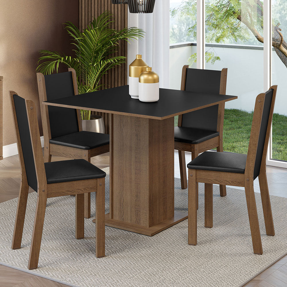Juego de Comedor Alana con 4 Sillas Marrón/Negro/Sintético