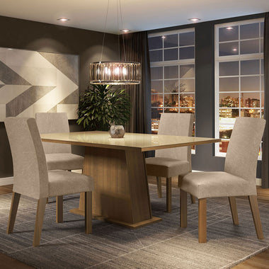 Juego de Comedor Sabrina con 4 Sillas - Tablero de Madera y Cristal Marrón/Crema/Imperial
