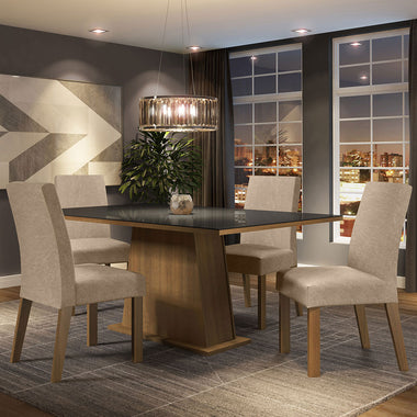 Juego de Comedor Sabrina con 4 Sillas - Tablero de Madera y Cristal Marrón/Negro/Imperial
