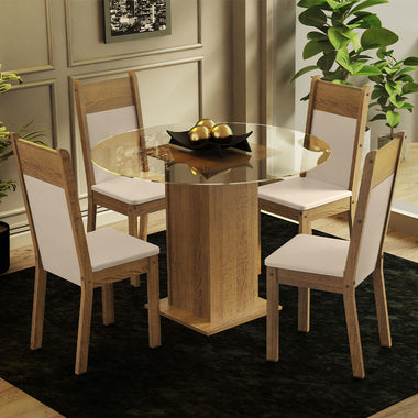 Juego de Comedor Beta con 4 Sillas - Encimera Redonda de Cristal