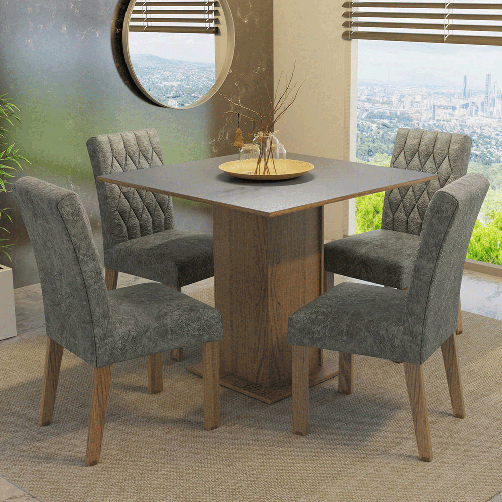 Juego de Comedor Livia con 4 Sillas Marrón/Gris/Plateado
