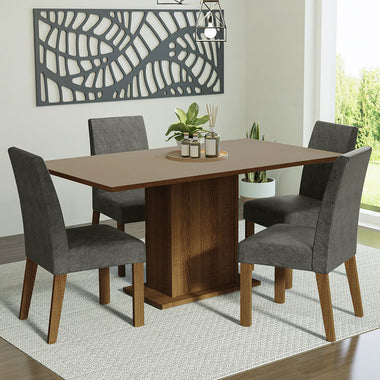 Juego de Comedor Keila con 4 Sillas Marrón/Crema/Plateado