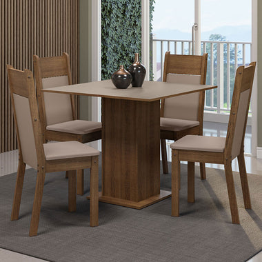 Juego de Comedor Claire con 4 Sillas Marrón/Crema/Beige