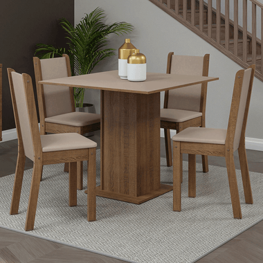 Juego de Comedor Briana con 4 Sillas Marrón/Crema