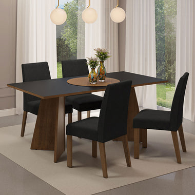 Juego de Comedor April con 4 Sillas Marrón/Negro/Oxford