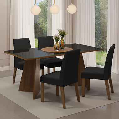 Juego de Comedor Taylor con 4 Sillas - Tablero de Madera y Cristal Marrón/Negro/Oxford