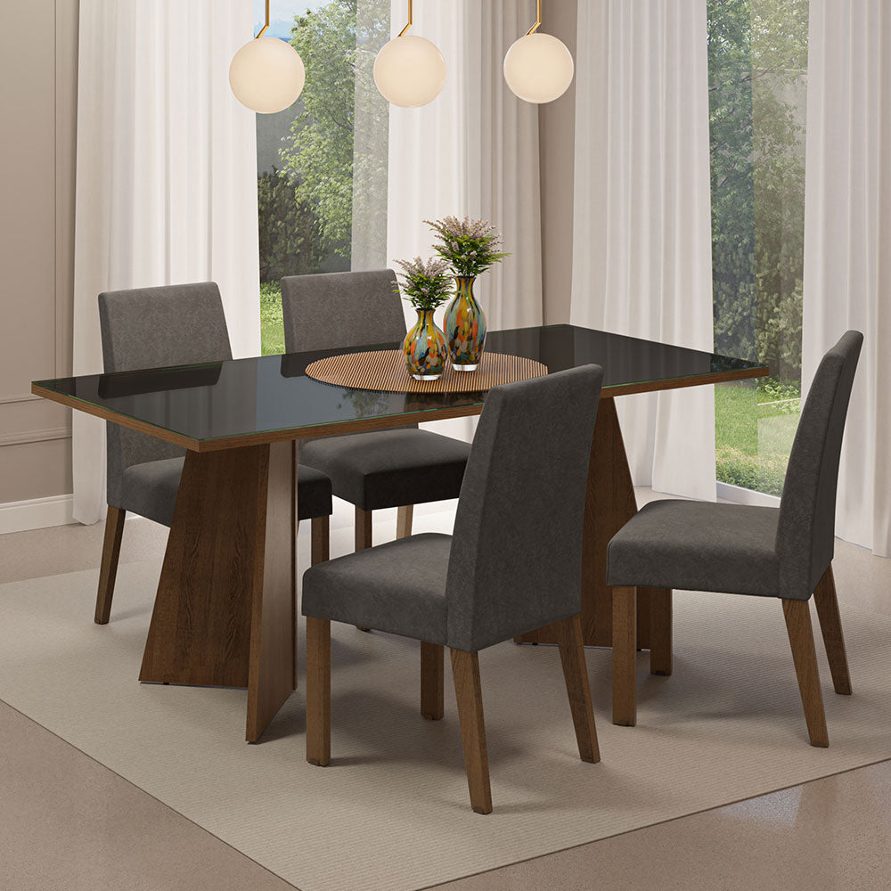 Juego de Comedor Taylor con 4 Sillas - Tablero de Madera y Cristal Marrón/Negro/Plateado