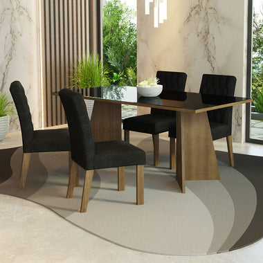 Juego de Comedor Harper con 4 Sillas - Tablero de Madera y Cristal Marrón/Negro/Oxford