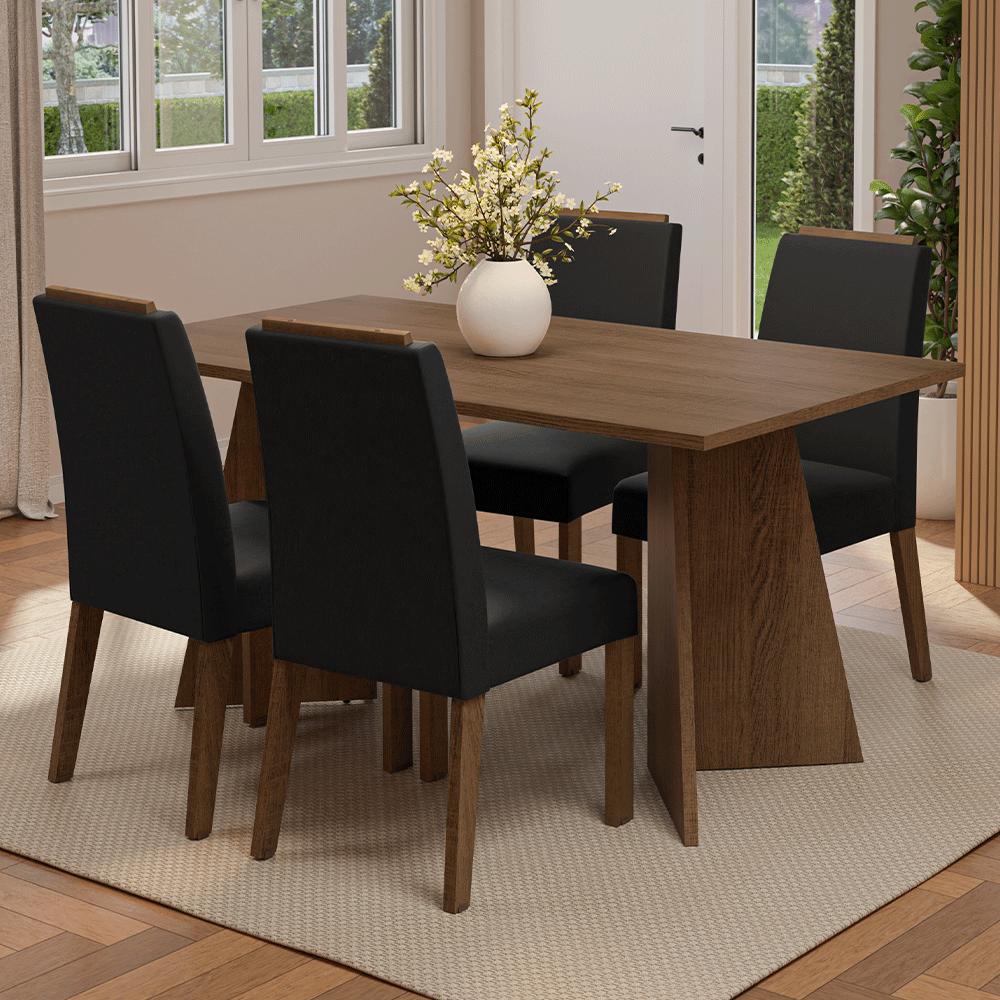 Juego de Comedor Évora con 4 Sillas Marrón/Oxford