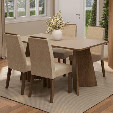 Juego de Comedor Évora con 4 Sillas Marrón/Crema/Imperial