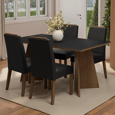 Juego de Comedor Évora con 4 Sillas Marrón/Negro/Oxford
