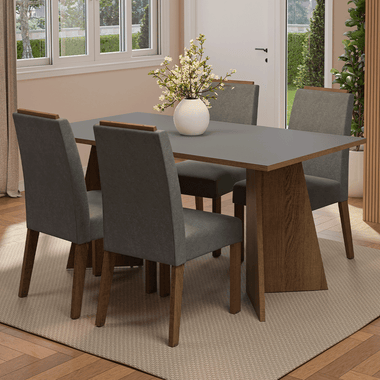 Juego de Comedor Évora con 4 Sillas Marrón/Gris/Plateado