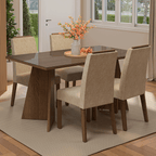 Juego de Comedor Braga con 4 Sillas - Tablero de Madera y Cristal Marrón/Imperial