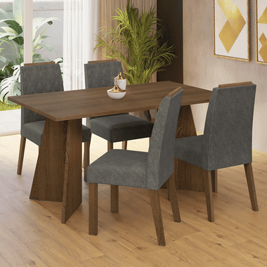Juego de Comedor Tulum con 4 Sillas Marrón/Plateado