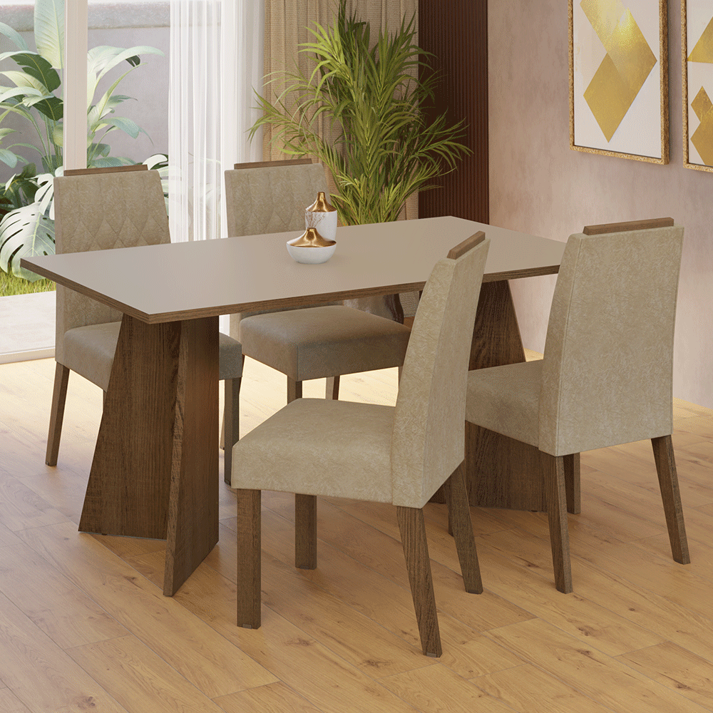 Juego de Comedor Tulum con 4 Sillas Marrón/Crema/Imperial