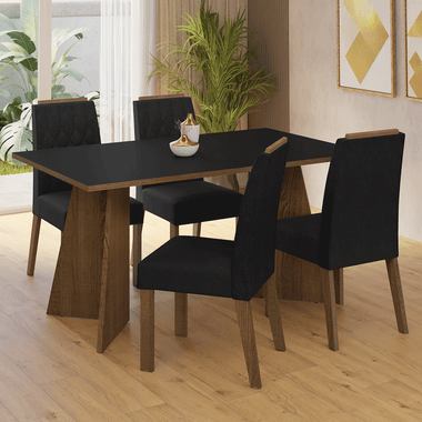 Juego de Comedor Tulum con 4 Sillas Marrón/Negro/Oxford