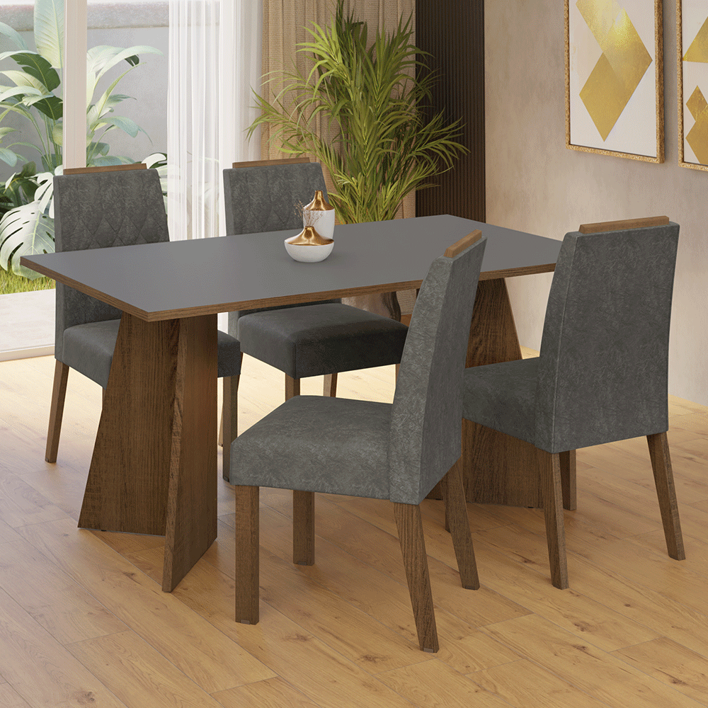 Juego de Comedor Tulum con 4 Sillas Marrón/Gris/Plateado