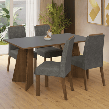 Juego de Comedor Tulum con 4 Sillas Marrón/Gris/Plateado