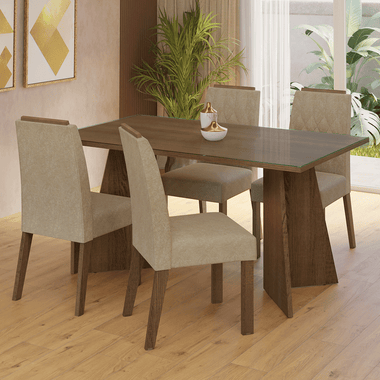 Juego de Comedor Porto con 4 Sillas - Tablero de Madera y Cristal Marrón/Imperial