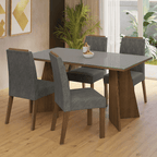 Juego de Comedor Porto con 4 Sillas - Tablero de Madera y Cristal Marrón/Gris/Plateado