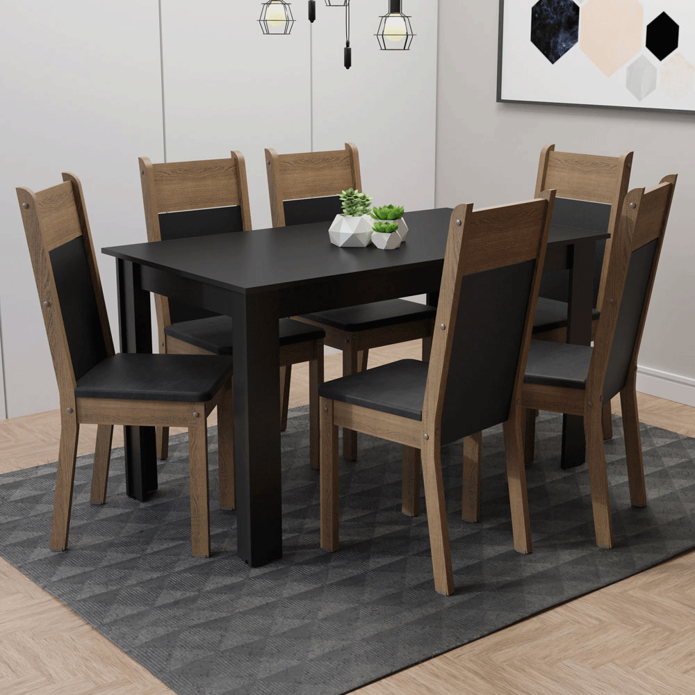 Juego de Comedor Medelin con 6 Sillas Negro/Marrón/Sintético Negro