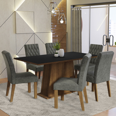 Juego de Comedor Britney con 6 Sillas Marrón/Negro/Plateado