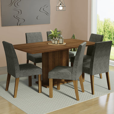 Juego de Comedor Renata con 6 Sillas Marrón/Plateado