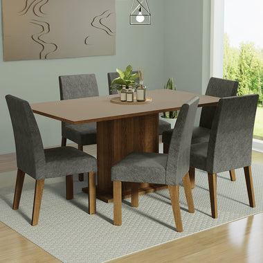 Juego de Comedor Renata con 6 Sillas Marrón/Crema/Plateado