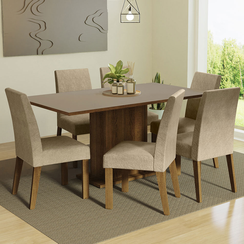 Juego de Comedor Renata con 6 Sillas Marrón/Crema/Imperial