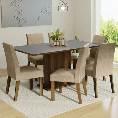 Juego de Comedor Renata con 6 Sillas Marrón/Gris/Imperial