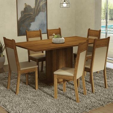 Juego de Comedor Augusta con 6 Sillas Marrón/Crema/Beige