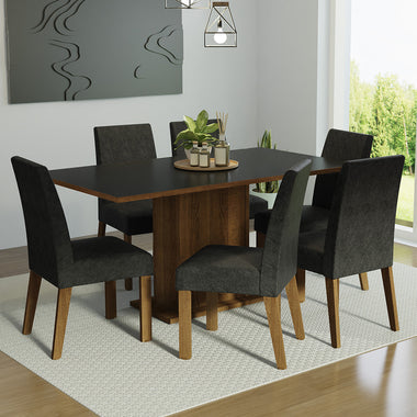 Juego de Comedor Renata con 6 Sillas Oxford Marrón/Negro/Oxford