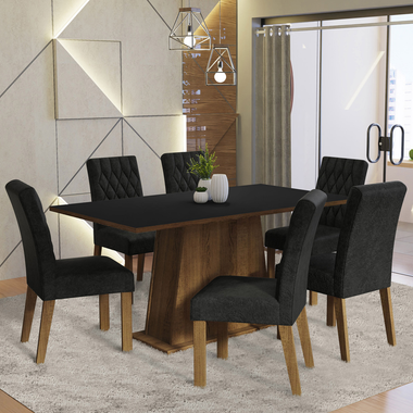 Juego de Comedor Britney con 6 Sillas Oxford Marrón/Negro/Oxford