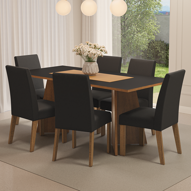 Juego de Comedor Simone con 6 Sillas Marrón/Negro/Oxford