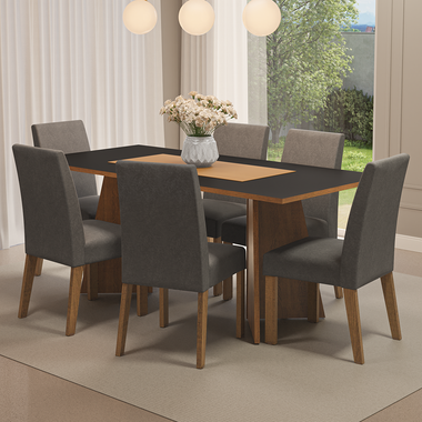 Juego de Comedor Simone con 6 Sillas Marrón/Negro/Plateado